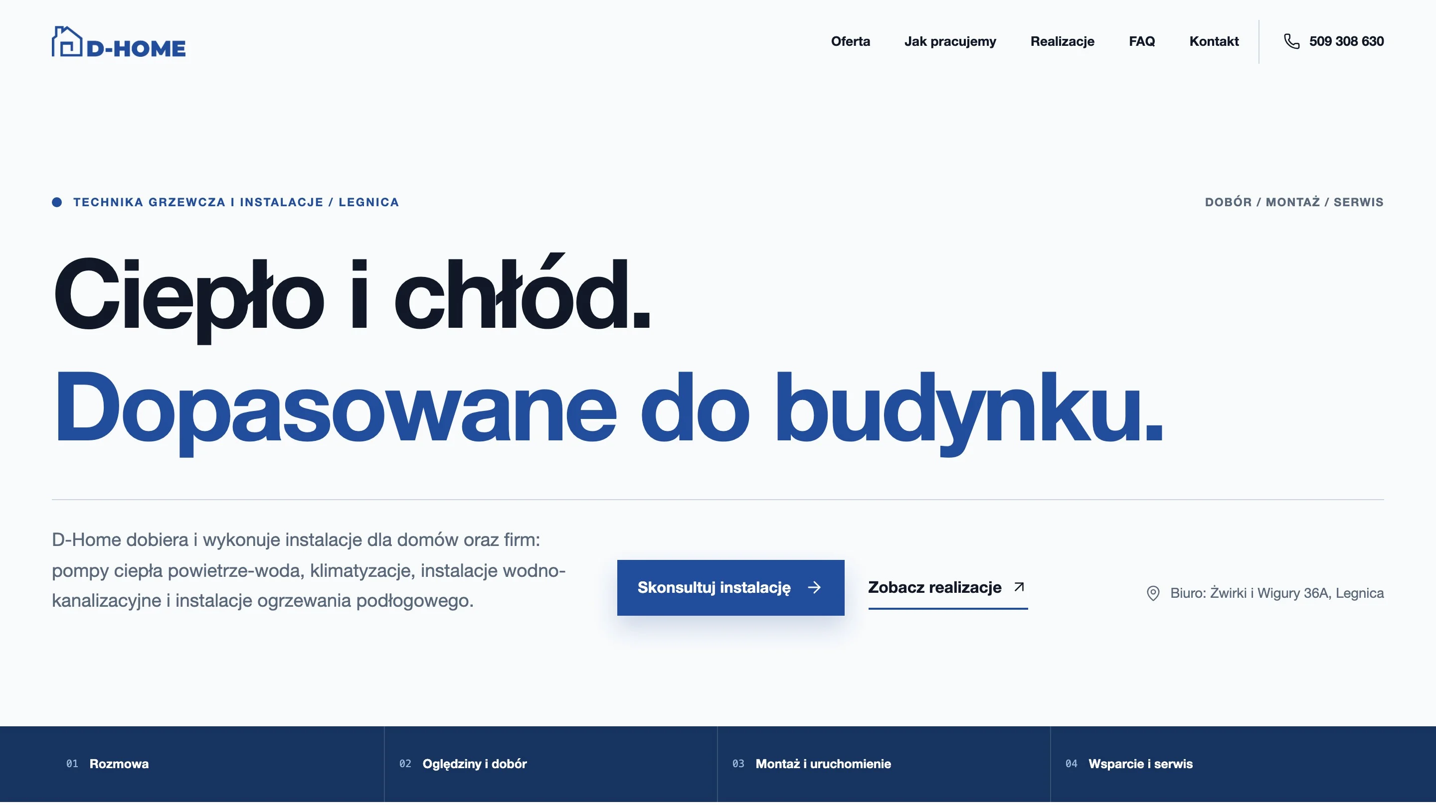 D-Home homepage with its headline, consultation button and four-step process